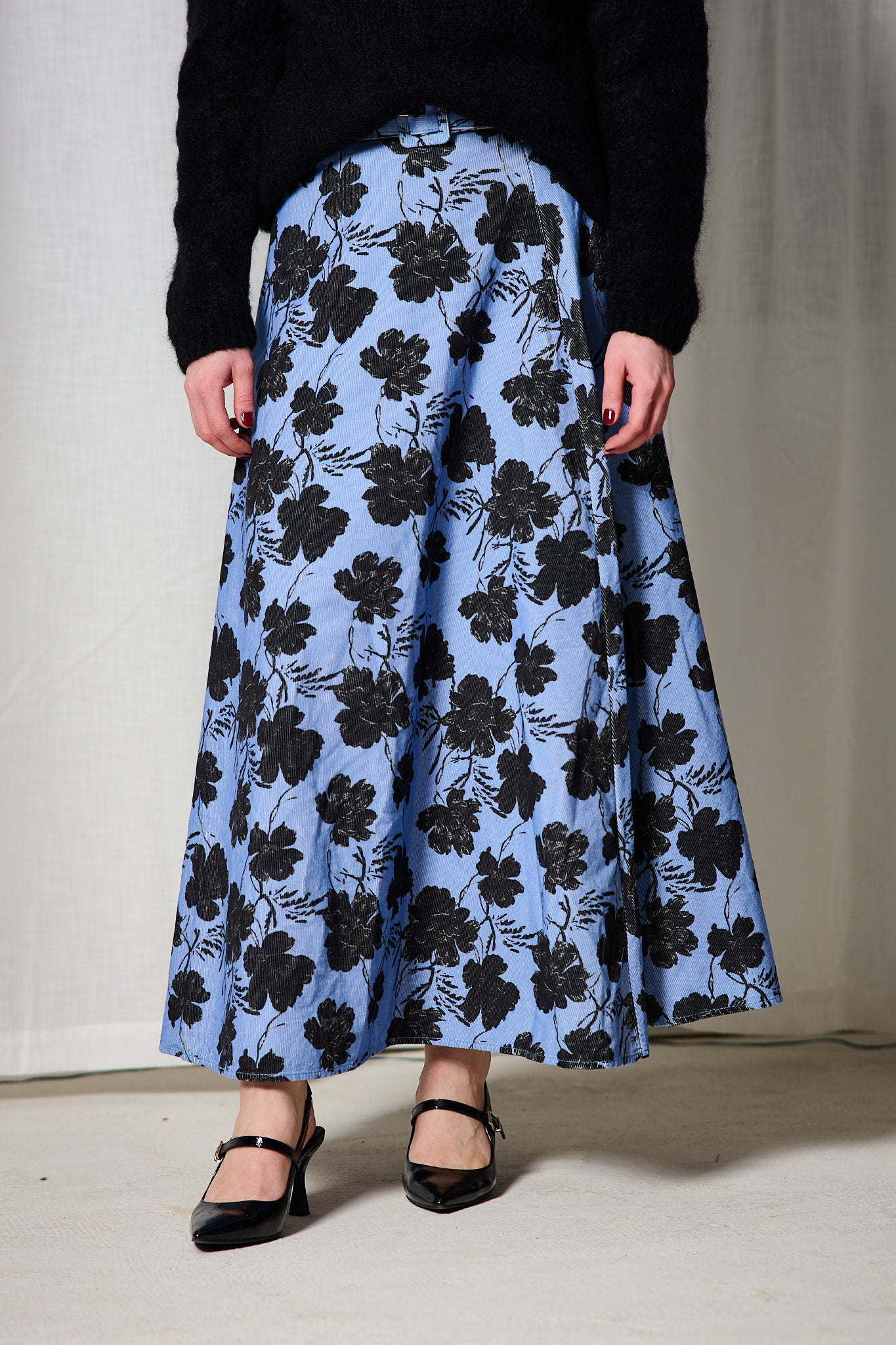 Cord Maxi Skirt - Blue Peony