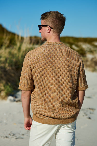 Ginger SS Knit Relaxed Polo Cardigan Chipmunk