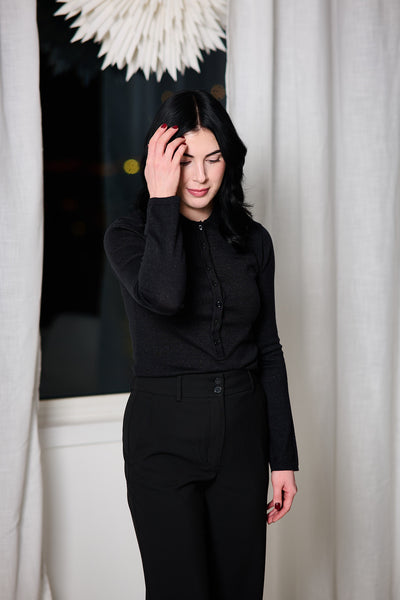 Lura LS Slim Knit Collar Neck - Black