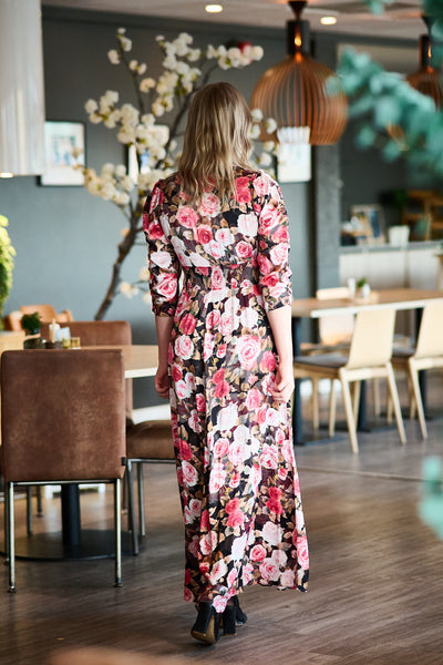 Satin Button-Down Dress - Midnight Roses