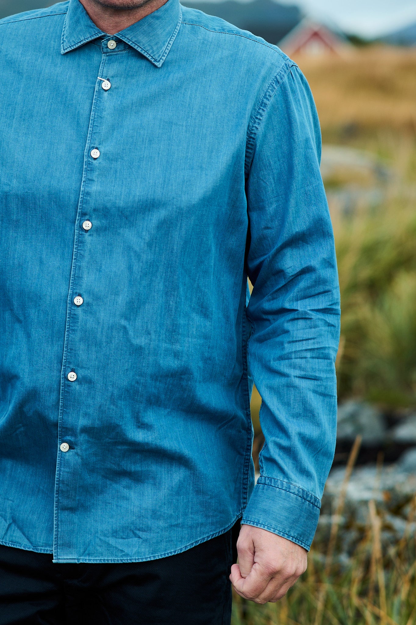 Regleo Denim LS Shirt Spread - Medium Blue Denim