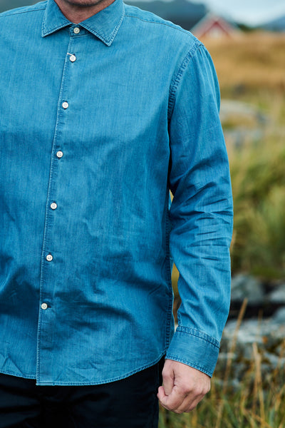 Regleo Denim LS Shirt Spread - Medium Blue Denim