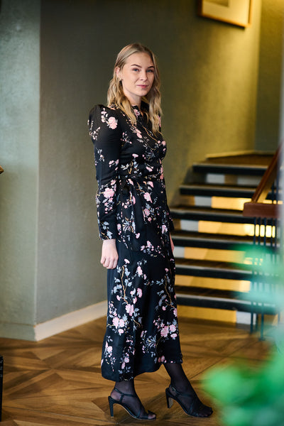 Satin Belt Dress - Midnight Garden