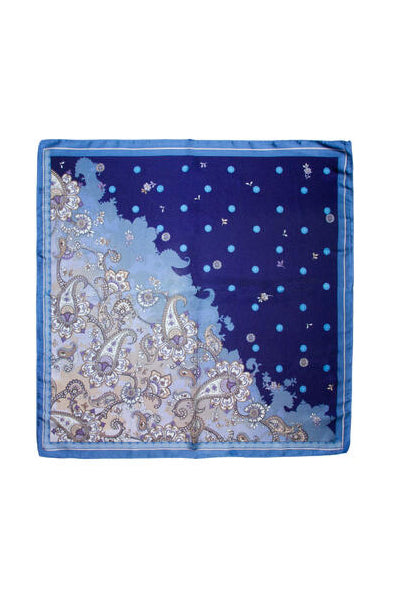 Skjerf Paisley og Prikker 70x70 - Blå