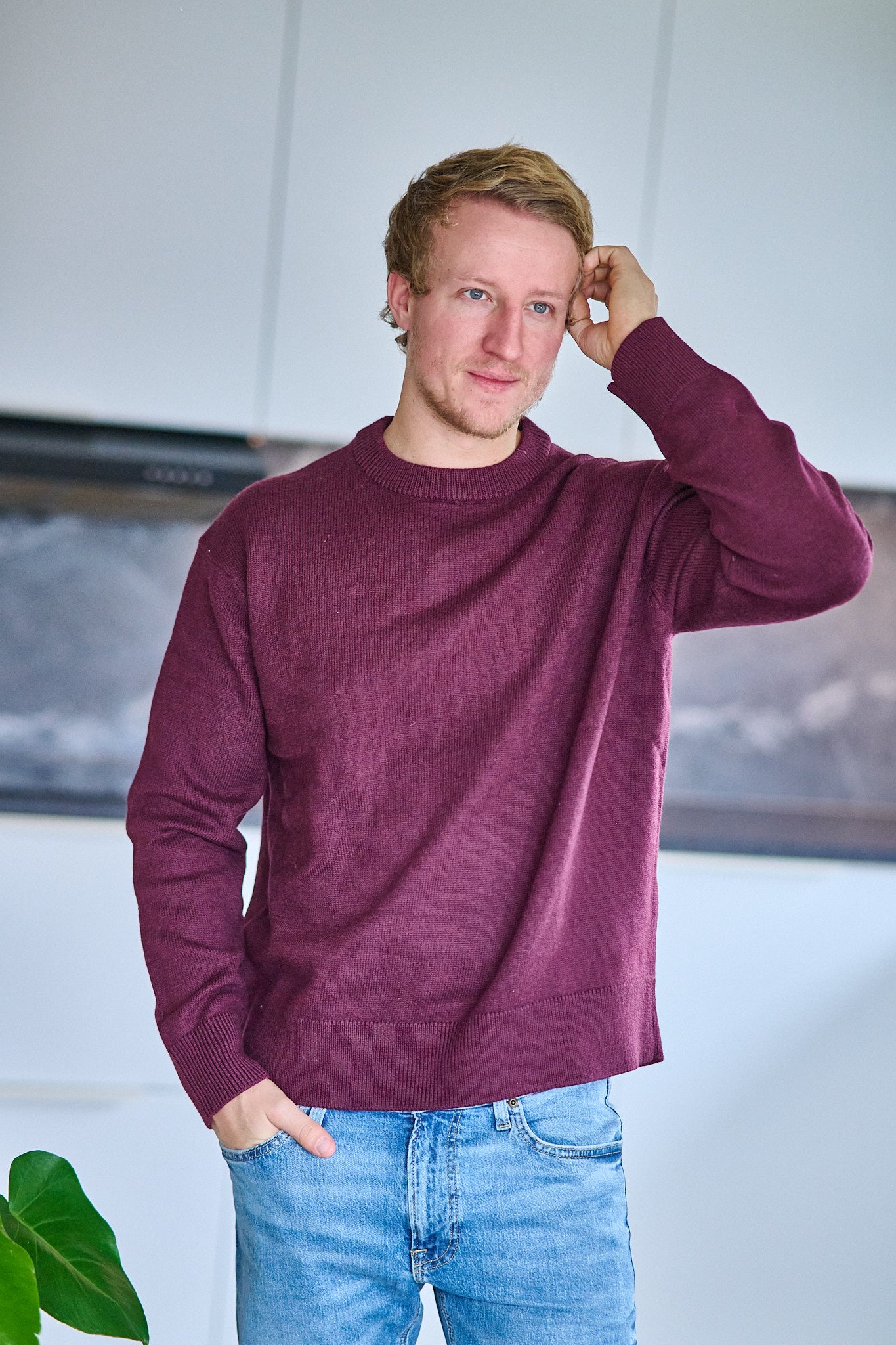 Harne LS Knit Relaxed Wool Crew Neck - Winetasting