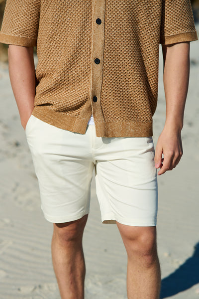 Ginger SS Knit Relaxed Polo Cardigan Chipmunk