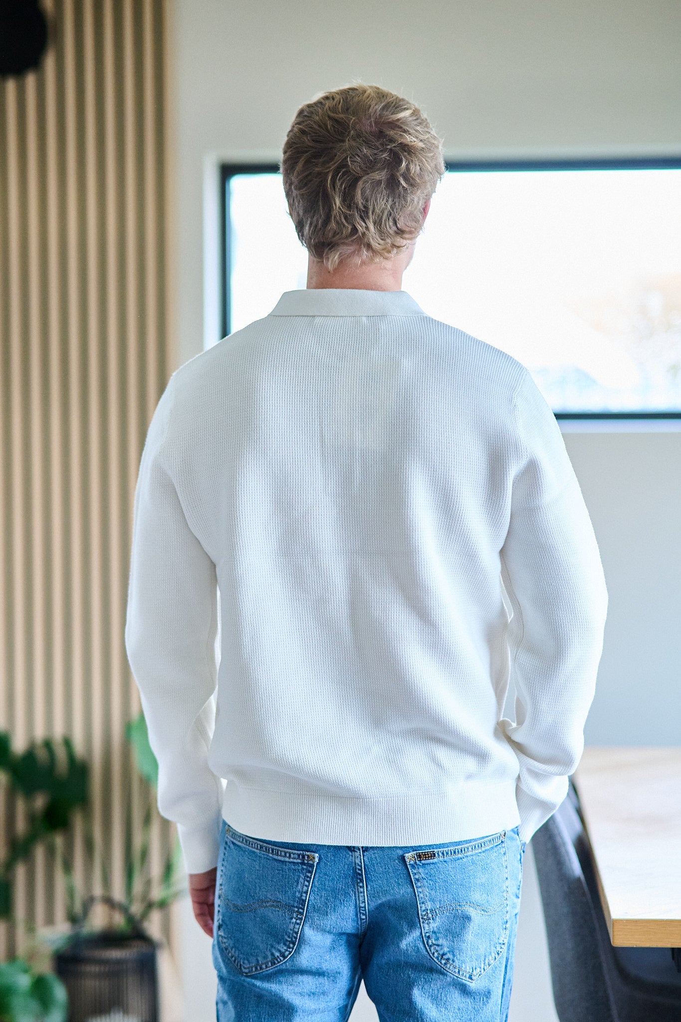 Dane LS Knit Structure Polo Neck - Egret