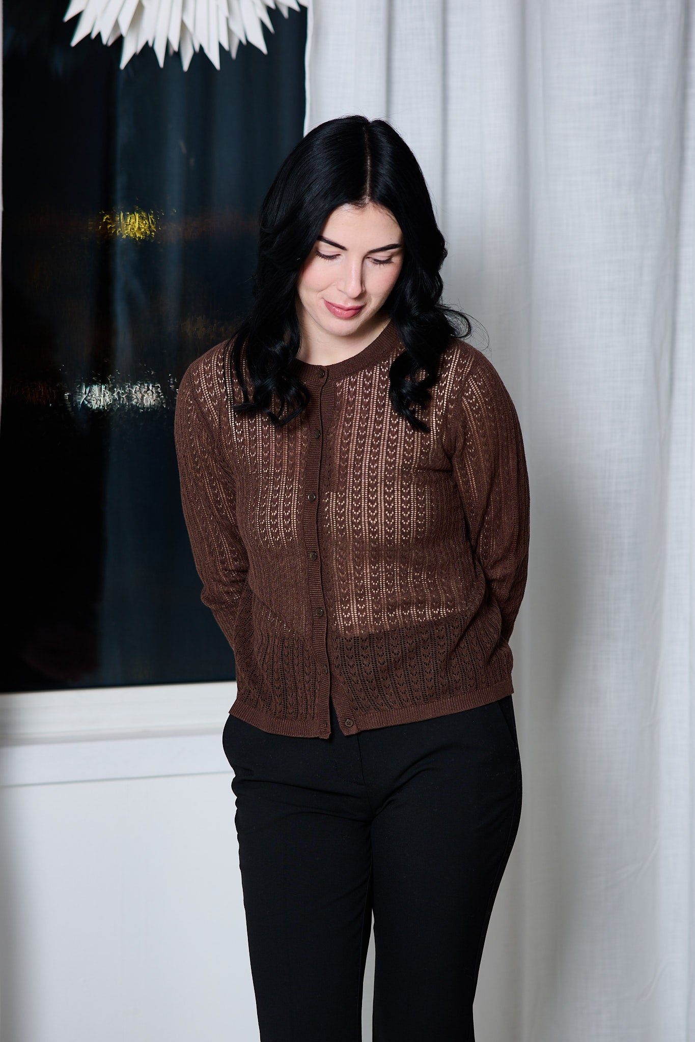 Hennah Ls Knit Cardigan - Chestnut