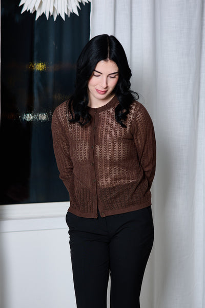 Hennah Ls Knit Cardigan - Chestnut