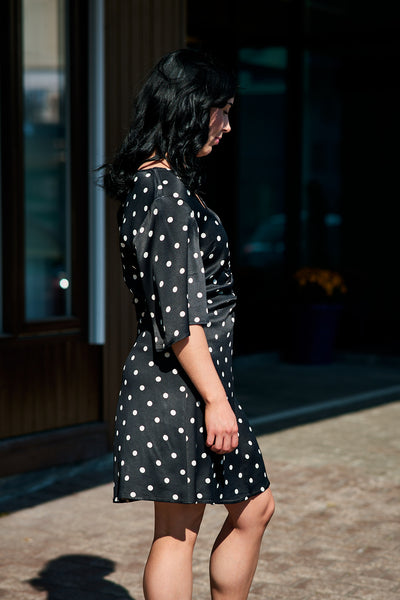 GZdotta SS dress Black with egret dotts