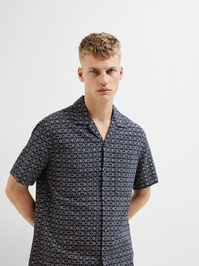 Reg-Mix Shirt SS Resort Camp - Dark Spphire