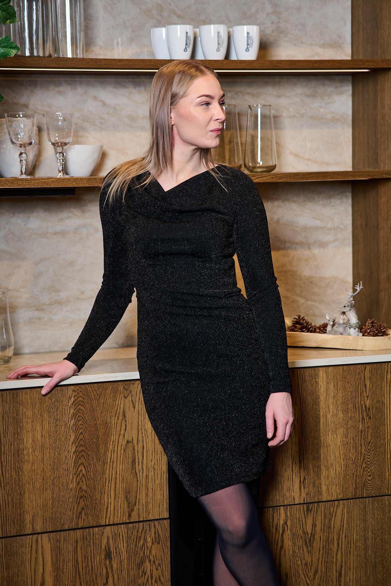 Anja LS Slim Short Dress - Black