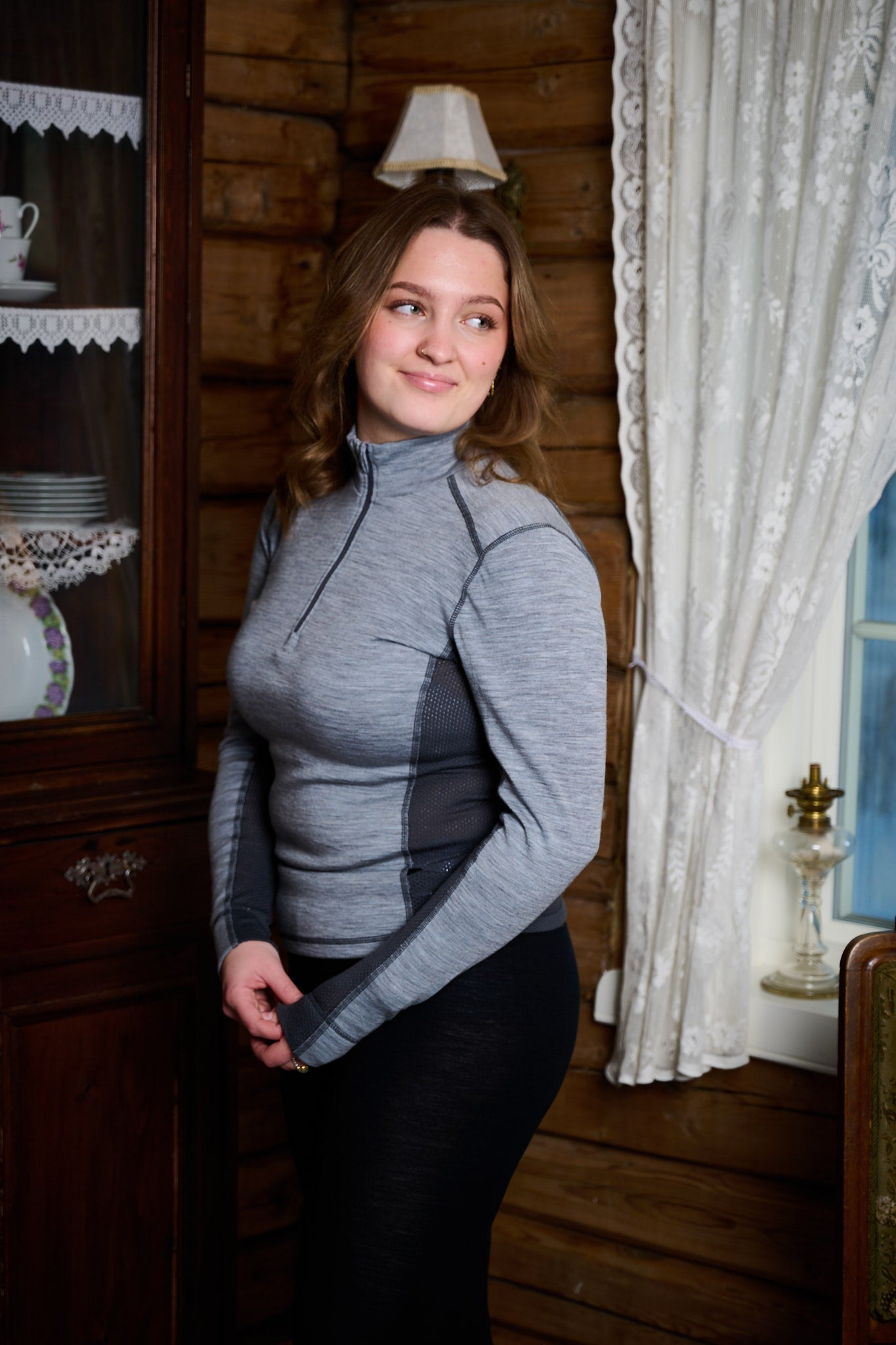 Womens Wool Mesh Zip - Grå