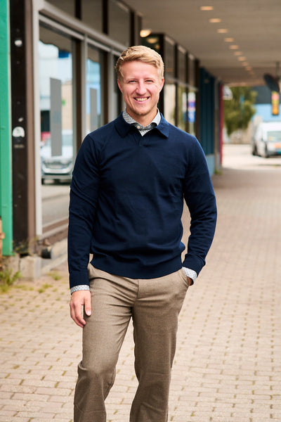 Tray LS Knit Merino Open Polo - Navy Blazer