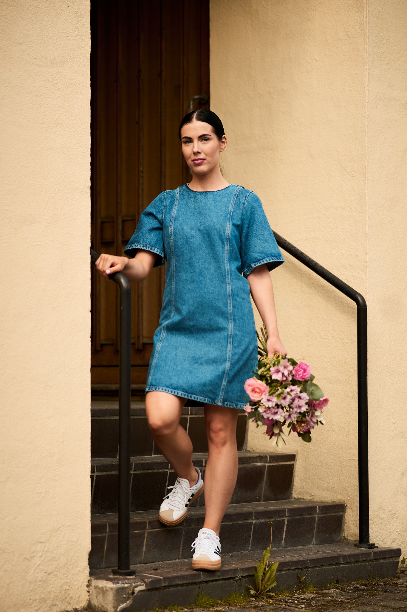 Rie 2/4 Short Dress Blue Denim