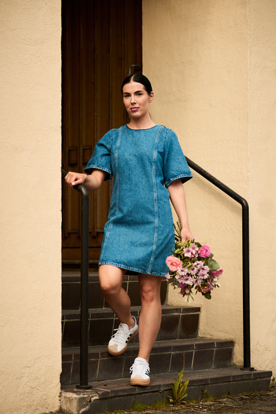 Rie 2/4 Short Dress Blue Denim