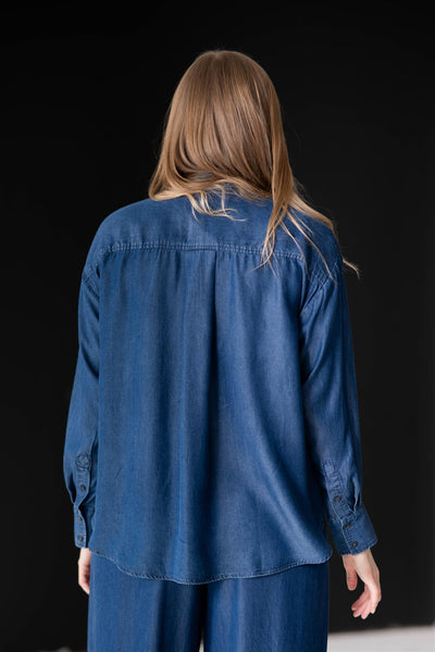 Janna LS Relaxed Chambray Shirt Dark Blue