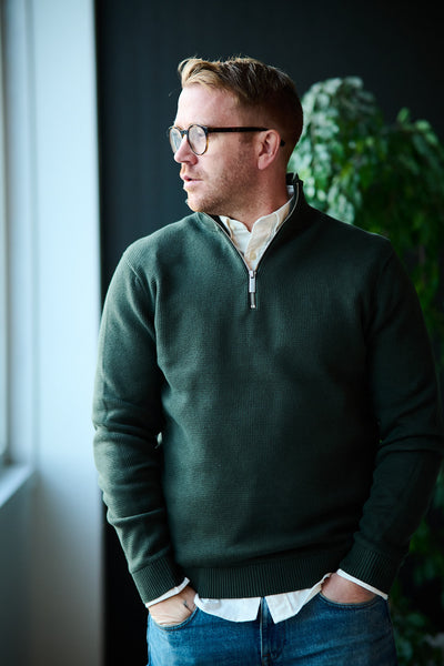 Dane Ls Knit Structure Half Zip - Deep Forest