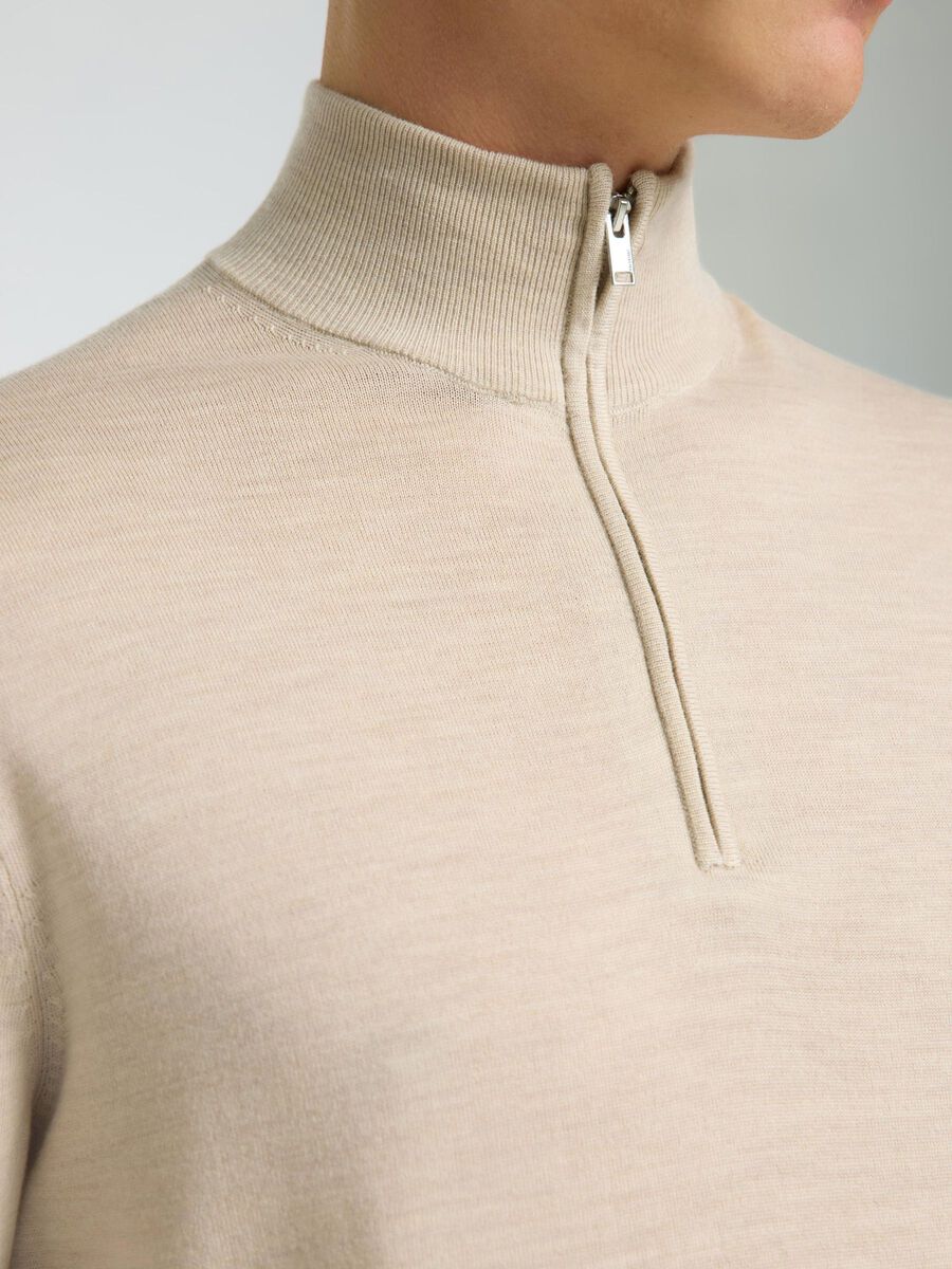 Tray Ls Knit Merino Half Zip Noos - Oatmeal