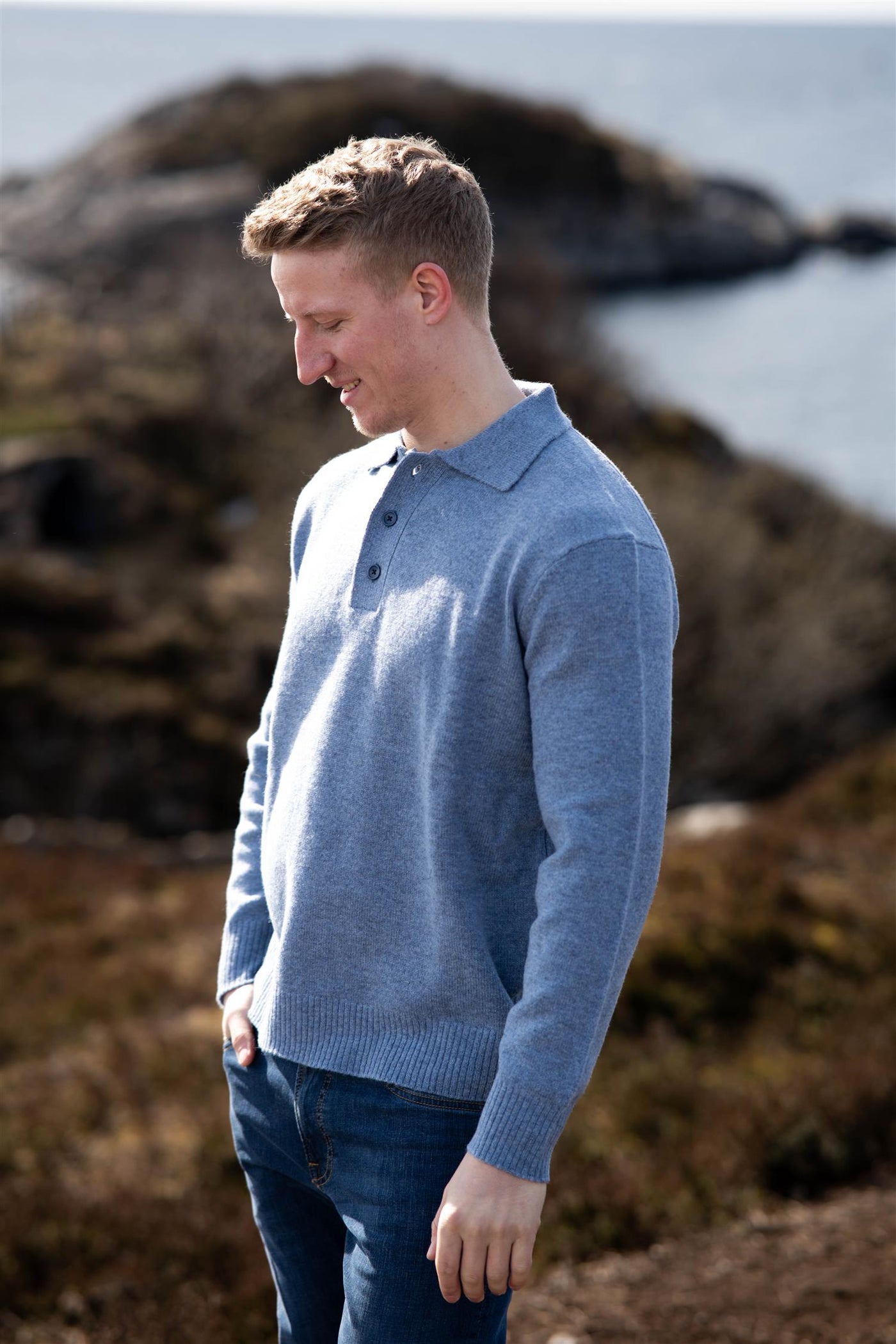 Reuben Ls Knit Relaxed Polo - Oceana