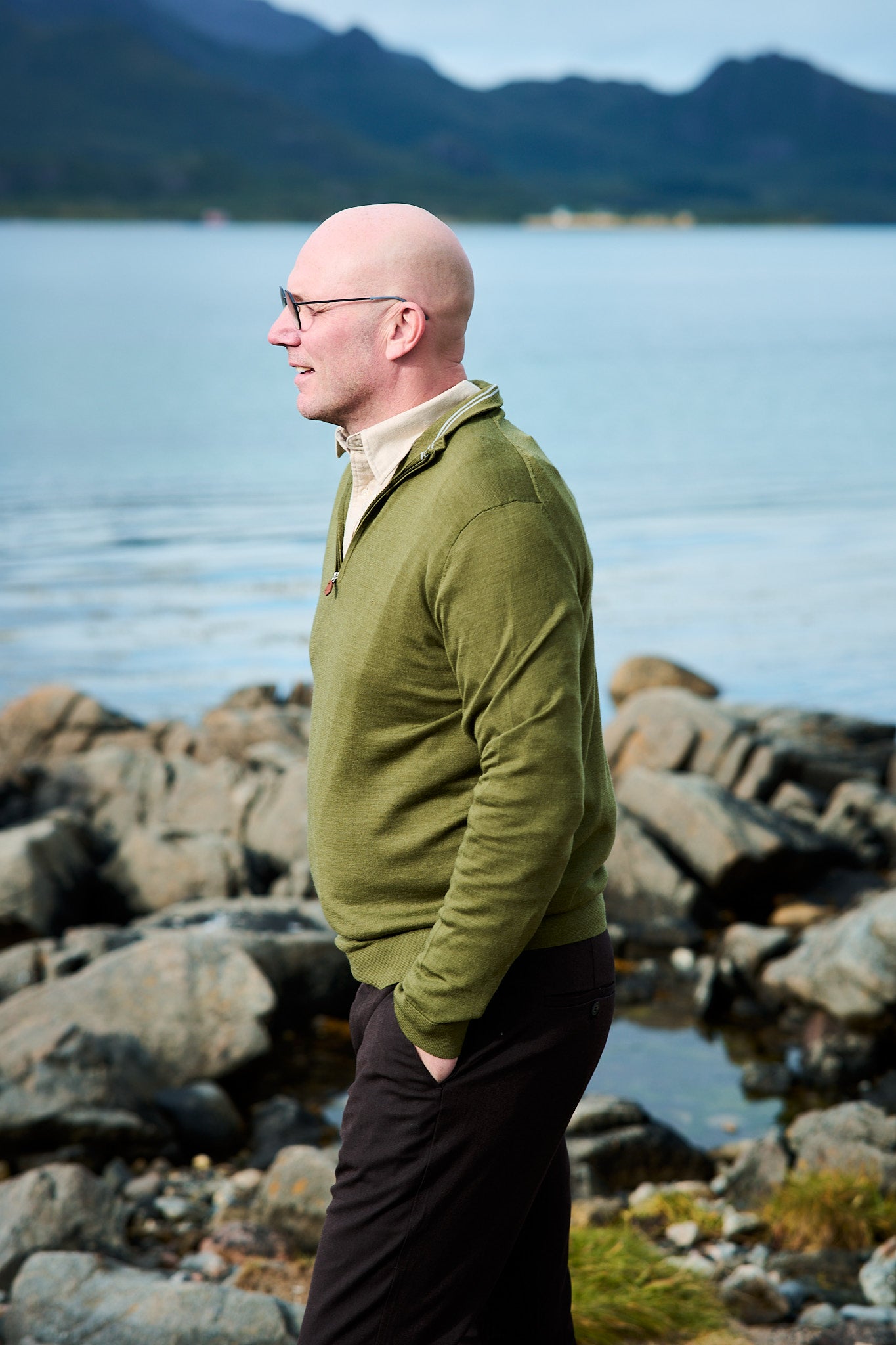 Extrafine Merino Wool Half Zip - Dark Cactus Melange