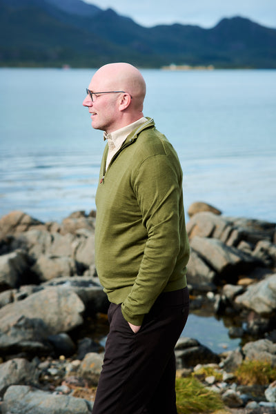 Extrafine Merino Wool Half Zip - Dark Cactus Melange