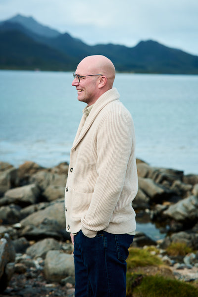 Wool Blend Shawl Collar Cardigan - Light Beige Melange