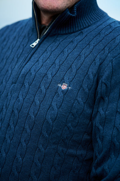 Cotton Cable Half Zip - Dark Jeans Blue Melange