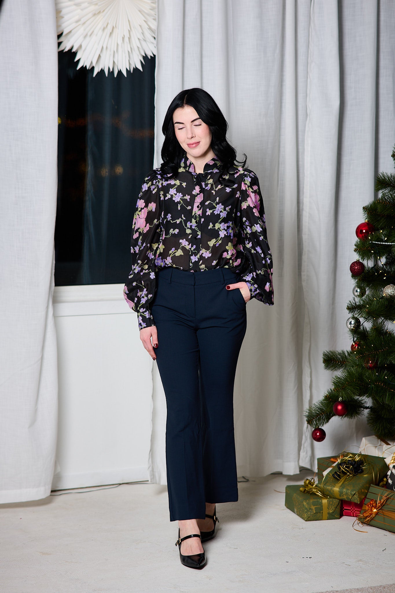 Striped Organza Blouse - Midnight Viola