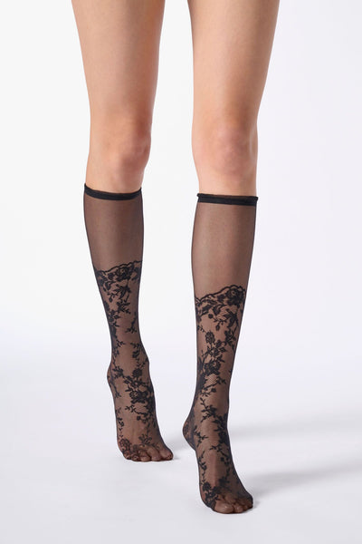 Seductive Lace Knee High - Black