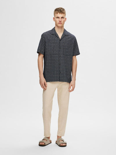 Reg-Mix Shirt SS Resort Camp - Dark Spphire