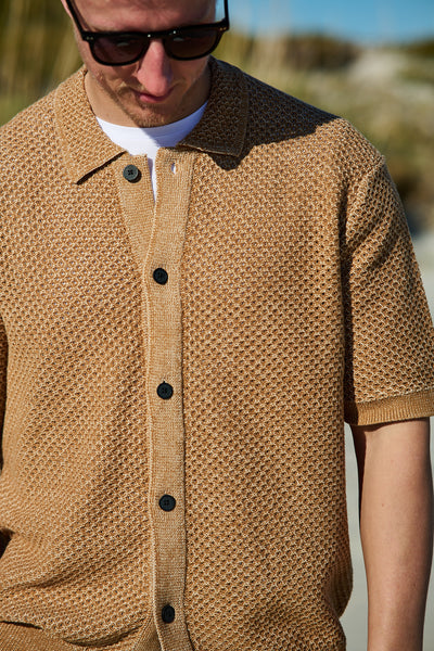 Ginger SS Knit Relaxed Polo Cardigan Chipmunk