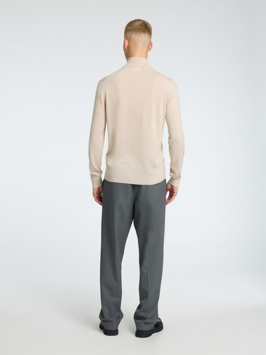 Tray Ls Knit Merino Half Zip Noos - Oatmeal