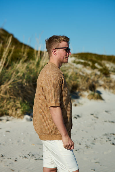 Ginger SS Knit Relaxed Polo Cardigan Chipmunk