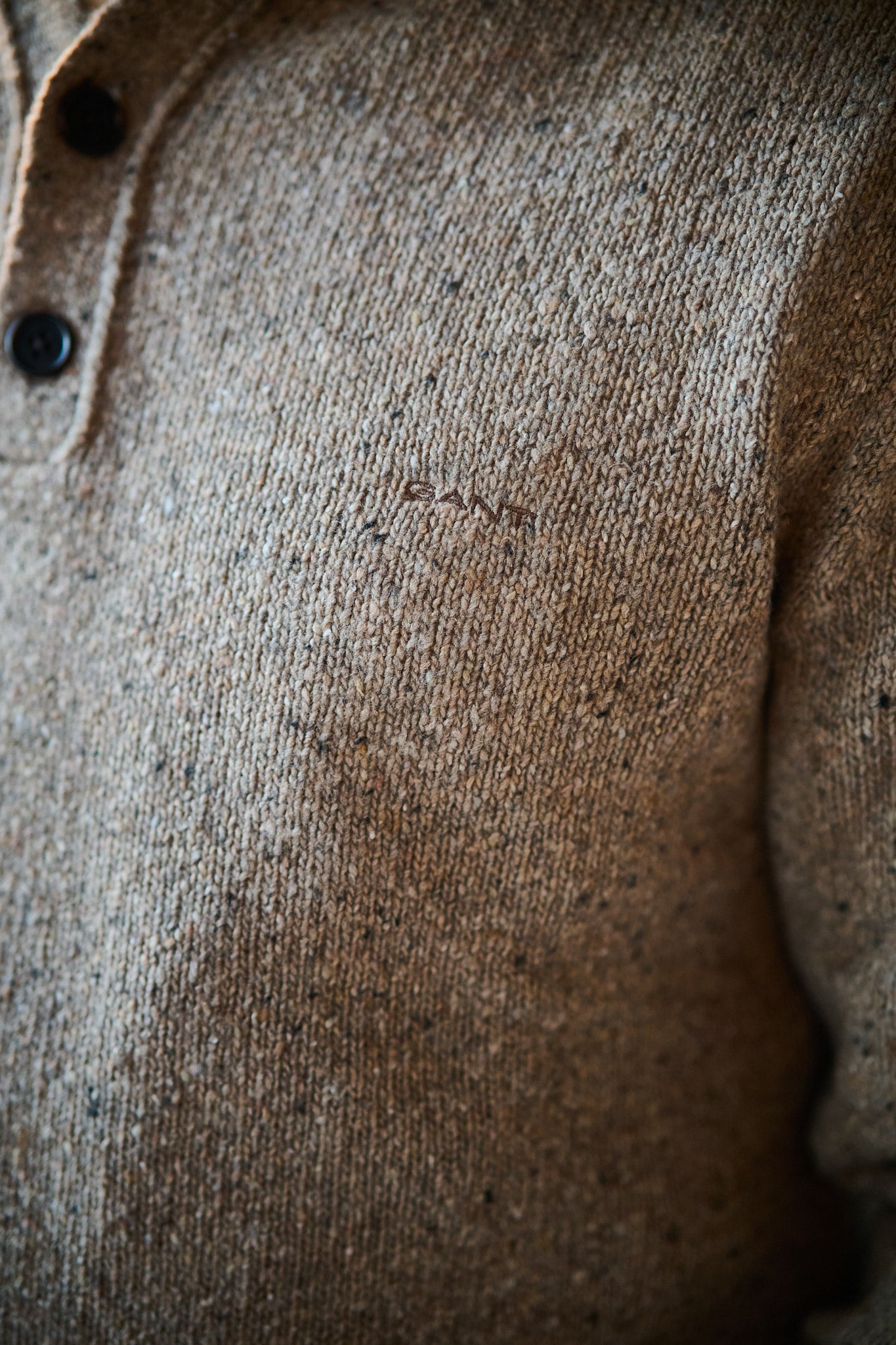 Wool Blend Neps Half Buttoned - Dk. Sand Melange