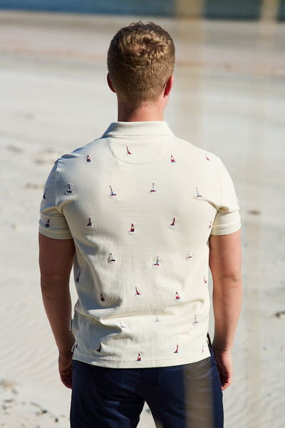 Embroidered Graphic Polo Cream