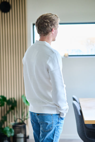 Dane LS Knit Structure Polo Neck - Egret