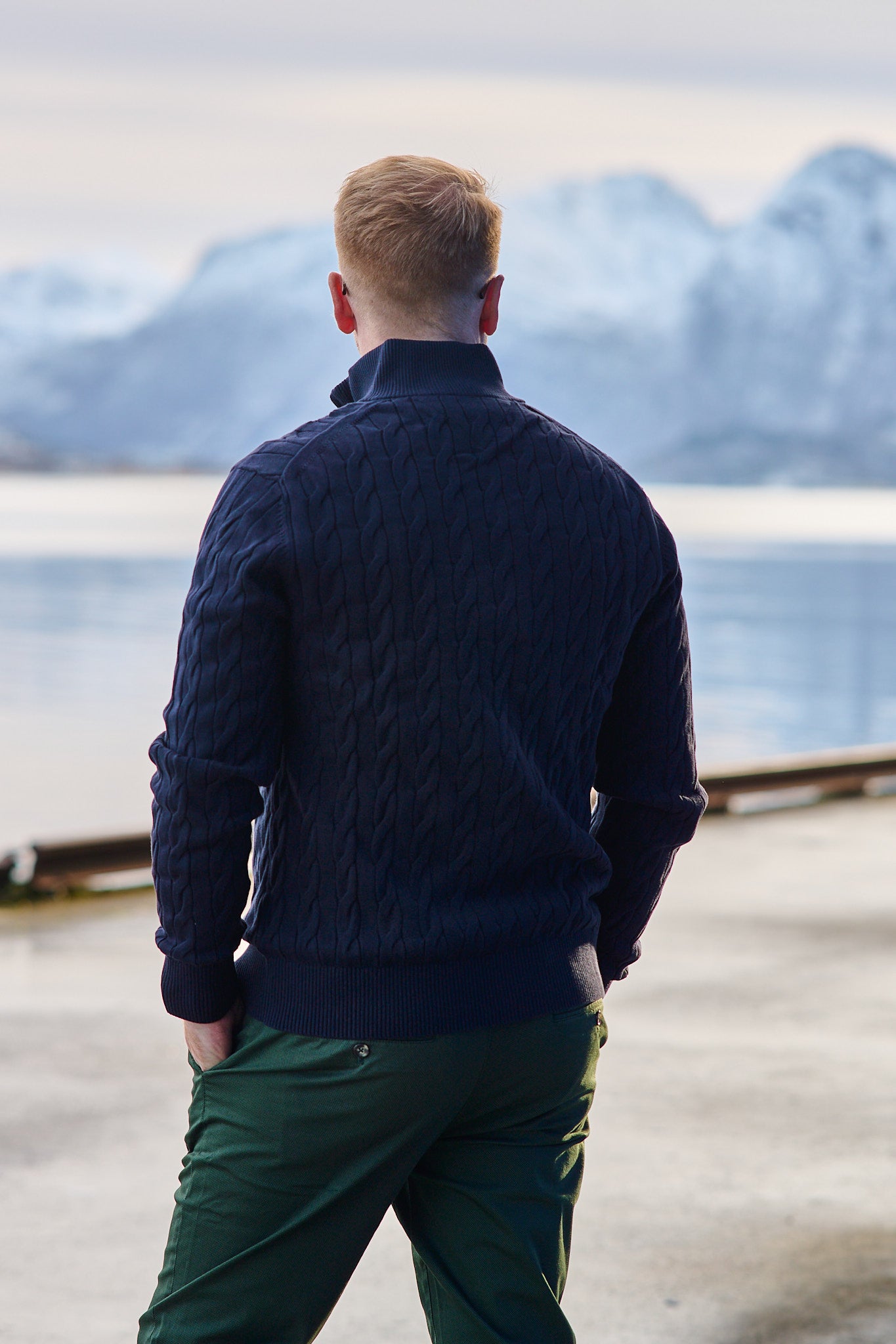 Classic Cable Zip Mock - Desert Sky