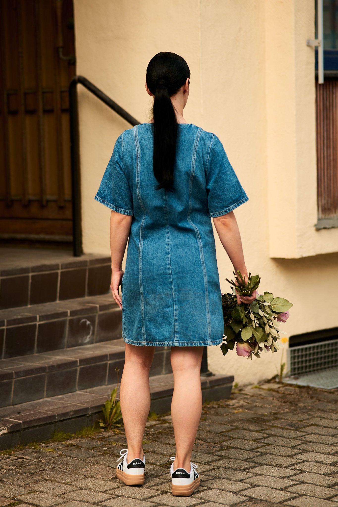 Rie 2/4 Short Dress Blue Denim