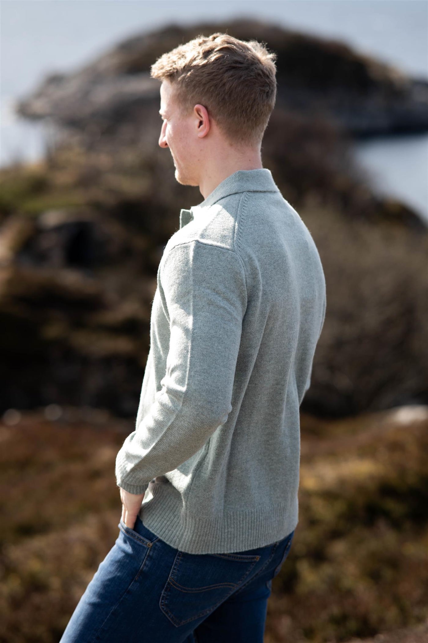 Reuben Ls Knit Relaxed Polo - Iceberg green melange