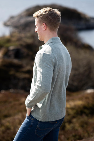 Reuben Ls Knit Relaxed Polo - Iceberg green melange