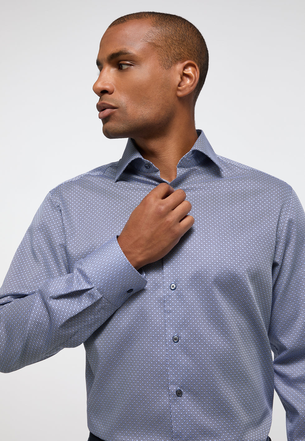 PRINT SKJORTE MODERN FIT BLÅ/LYSEBLÅ