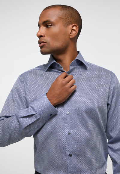 PRINT SKJORTE MODERN FIT BLÅ/LYSEBLÅ