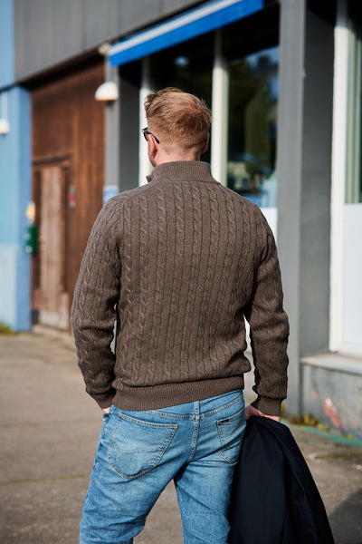 Cotton Cable Half Zip - Seawood Melange