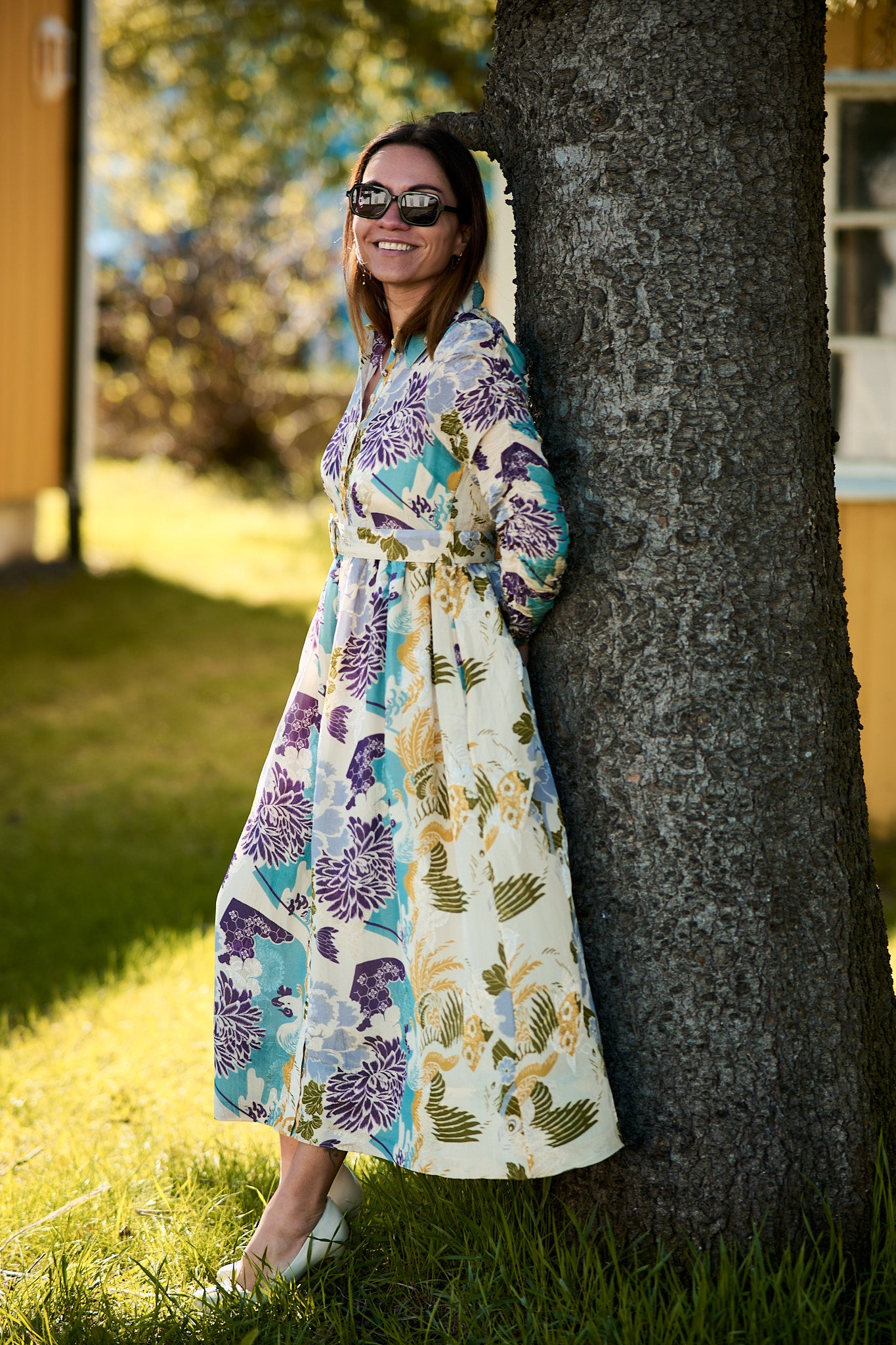 Jacquard Midi Dress Blue Birds