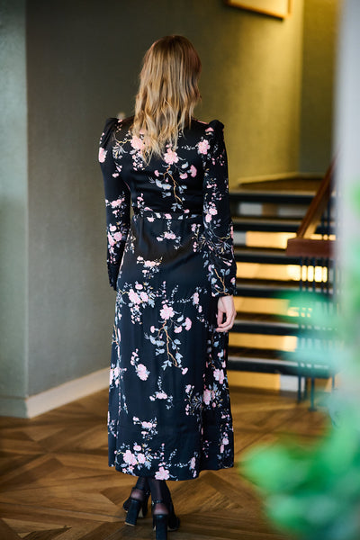 Satin Belt Dress - Midnight Garden