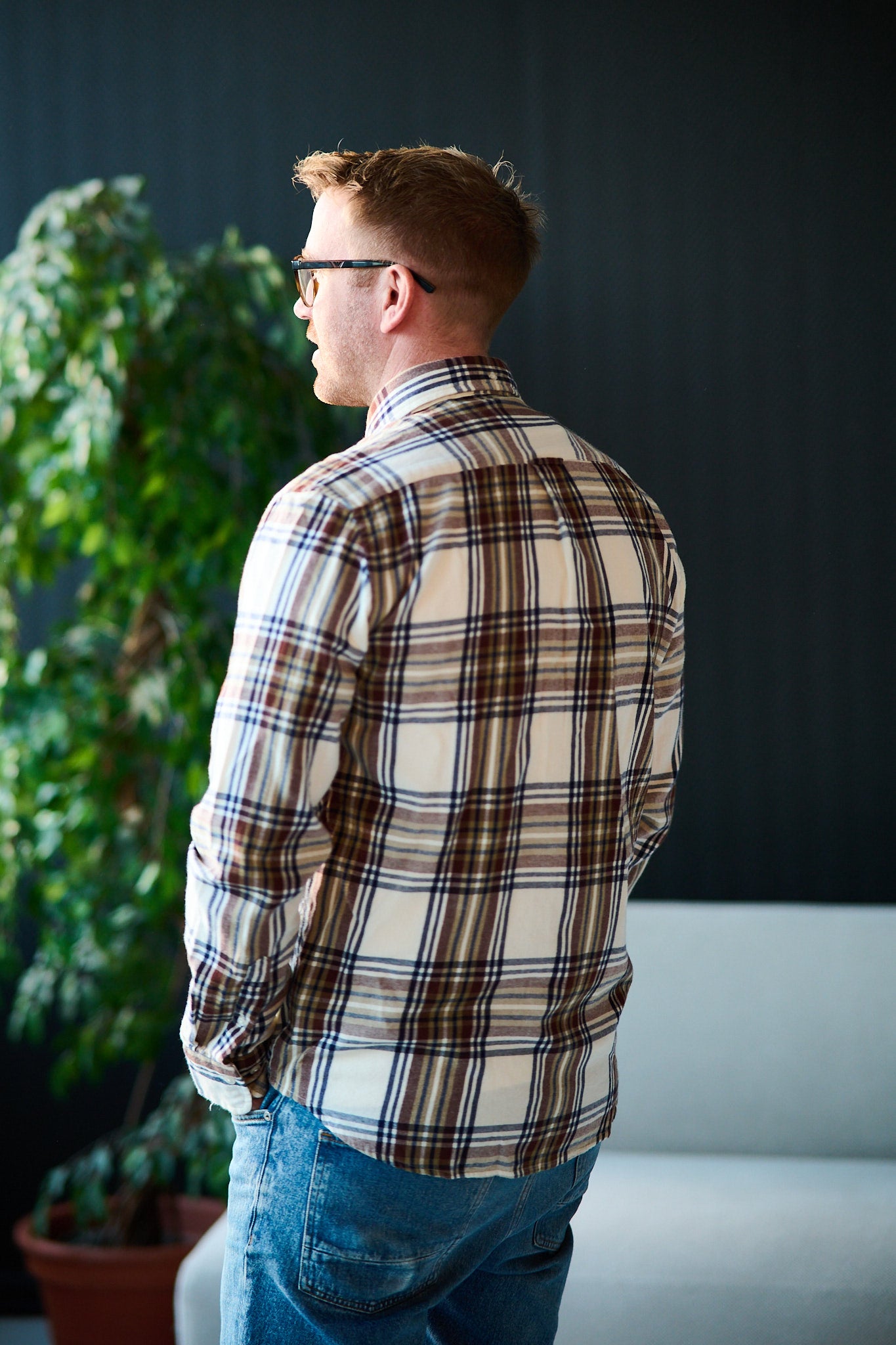 Reg Windblown Flannel Check - Cream