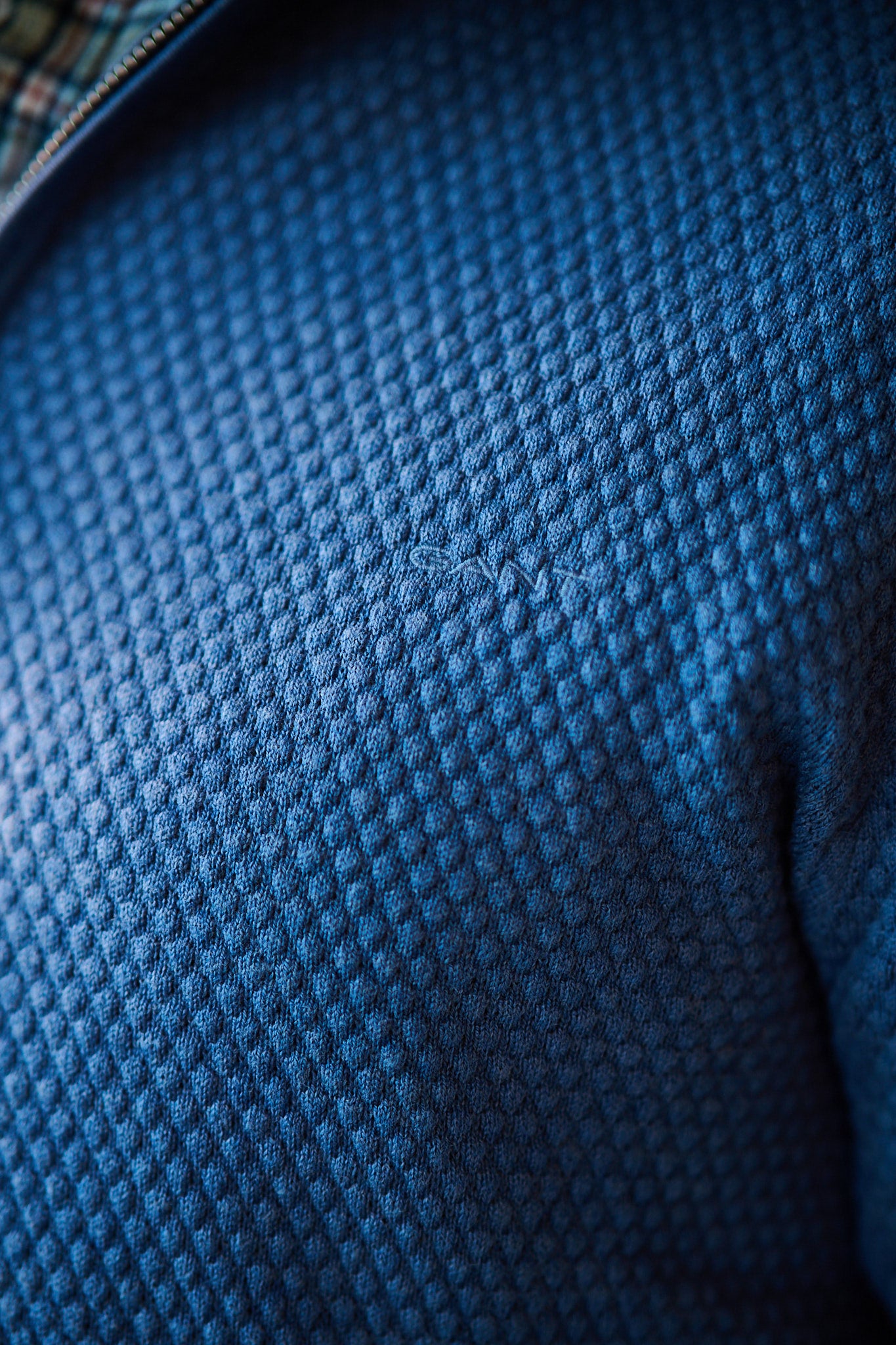 Textured Cotton Merino Half Zip - Denim Blue Mel