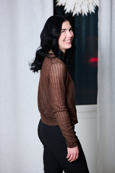 Hennah Ls Knit Cardigan - Chestnut