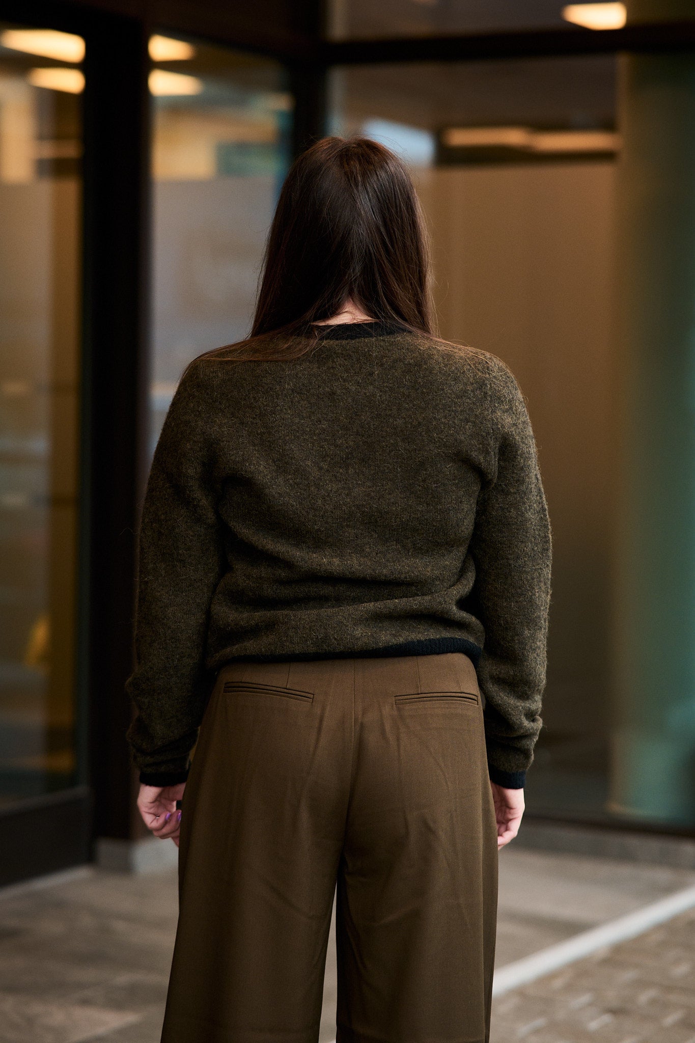 GZalpha LS Contrast Cardigan - Olive Mélange/Black